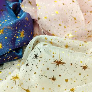 150x50cm 반짝이 황금 금박 스타 문 Organza 패브릭 주름 쉬어 크레페 Tulle DIY 바느질 여성 드레스 의류 재료