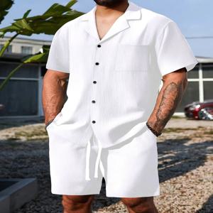 남성 여름 캐주얼 스포츠 2피스 세트 패션 코튼 린넨 반팔 셔츠 및 반바지 슈트 남성 루즈 스포츠 셔츠 의상