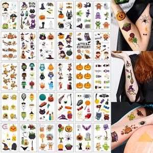 30Pcs 할로윈 임시 문신, 220 만화 호박 박쥐 거미 디자인, 할로윈 파티를위한 방수 가짜 문신 스티커