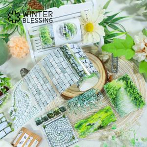 7cm * 2m/롤 녹색 식물 깔대기 도로 PET Washi 테이프 잔디 투명 롤 스티커 Scrapbooking 저널에 대 한 장식 테이프