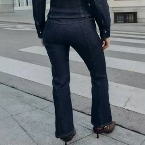 슬림핏 여성용 청바지 컬러락킹 프로세스 포크 레그 디자인 캐주얼 스타일 사계절용 내추럴 웨이스트 데님 블루