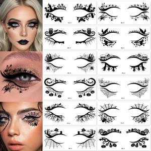 12pcs 할로윈 아이 메이크업 스티커, 방수 및 이동식 아이 섀도우 교체 키트, 할로윈 파티 용품, 호박 스파이드