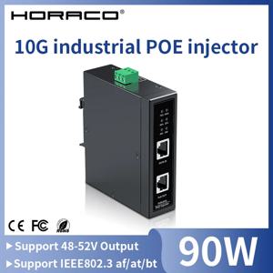 HORACO 10G 산업용 POE 인젝터 90W DIN 레일 IEEE 802.3 af/at/bt POE 카메라, 무선 AP, Wi-Fi 브리지용 플러그 앤 플레이 48-55V