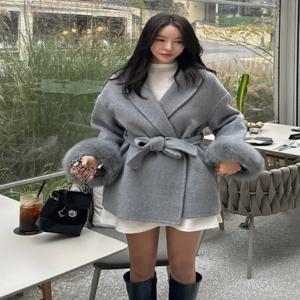 캐주얼 솔리드 컬러 스카프 칼라 모직 코트 패셔너블 캐주얼 싱글 브레스티드 포켓 루즈 아우터 2025 신상 하이스트리트 재킷