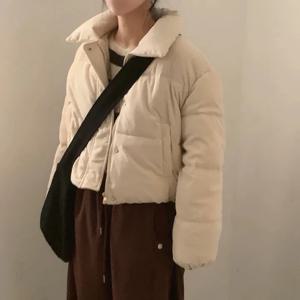 여성용 겨울 코튼 재킷 한국 스타일 캐주얼 라펠 싱글 버튼 코듀로이 브레드 코트 탑 루즈핏 긴팔