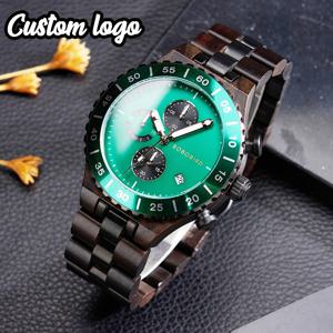 커스텀 BOBOBIRD 남성용 시계 헐크 스타일 명품 크로노그래프 쿼츠 스포츠 손목시계 월넛 나무 시계 남성용