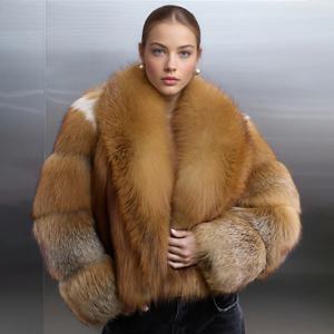 진짜 붉은 여우털 여성용 재킷 짧은 크롭 폭스 퍼 재킷 라펠 정품 퍼 아우터 인기 볼레로 재킷