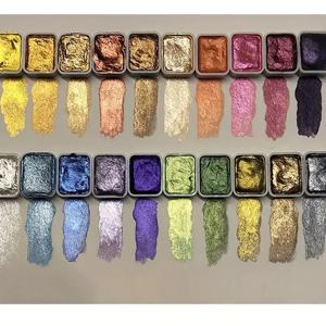 20 색 금속 수채화 그림 세트, 반짝이는 진주 단색 수채화 그림, 미술 용품 ​​이가있는 새로운 휴대용 상자