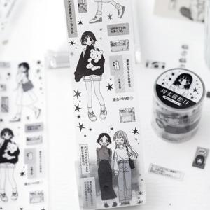 2m/롤 Kawaii 일본 흑백 만화 스타일 PET 다이 컷 테이프 DIY 장식 스크랩북 일기 앨범 편지지 스티커