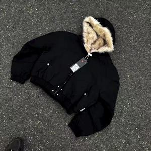 Y2K 아메리칸 블랙 레트로 울 칼라 두꺼운 코튼 자켓 남성과 여성 패션 펑크 빈티지 streetwear 루즈 캐주얼 자켓