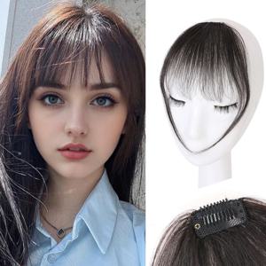 인모 앞머리 클립, 에어 슬리밍 커튼 플랫 가벼운 앞머리, 옆머리 포함, 일상용 천연 곡선형 헤어피스 익스텐션