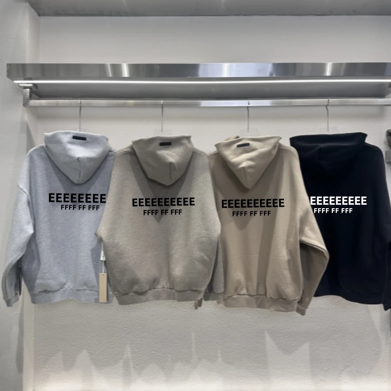 SS25 클래식 브랜드 남성 후드티 패션 디자인 앞뒤 실리콘 레터 후드티 하이 스트리트 커플 코튼 후드티 세트
