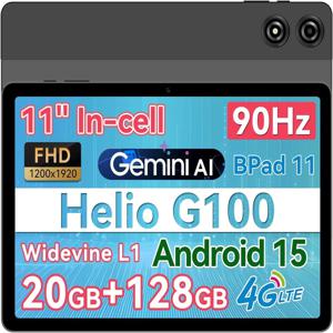 BNCF 11인치 안드로이드 15 MTK G100 8코어 2K IPS 스크린 태블릿 4/8GB RAM 128GB ROM 7000mAh 배터리 4G LTE 타입-C 와이드바인 L1 패드