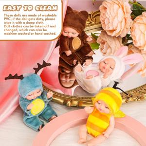 1/Pcs 4 인치 미니 아기 다시 태어난 인형 6 피스 선물 세트 동물 옷과 귀여운 아기 인형 장난감은 앉아서 누울 수 있습니다