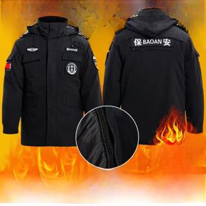 두꺼운 겨울 유니폼 코트 블랙 트레이닝 작업복 보안용 면 패딩 특수 훈련 다기능 면 코트