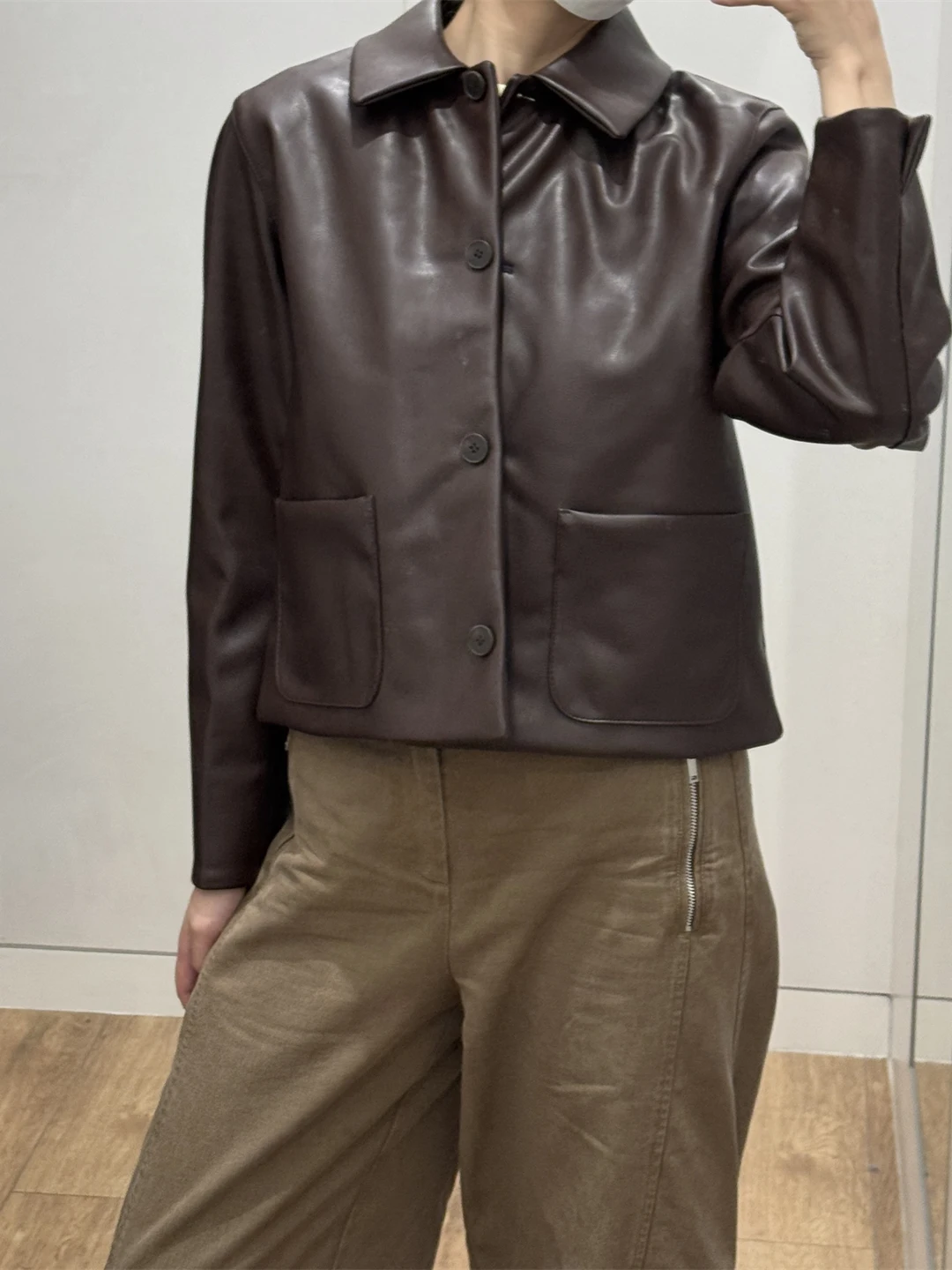 캐주얼 패셔너블 레더렛 숏 재킷 여성 아우터웨어 스탠드 칼라 재킷 가을 겨울 신상품 AL480060