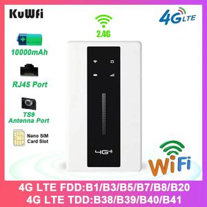 KuWFi 10000mAh 4G 모바일 라우터 150Mbps 2.4G 무선 Wi-Fi 라우터 CAT4 4G LTE 여행 휴대용 핫스팟 모뎀 WPS 이더넷 포트