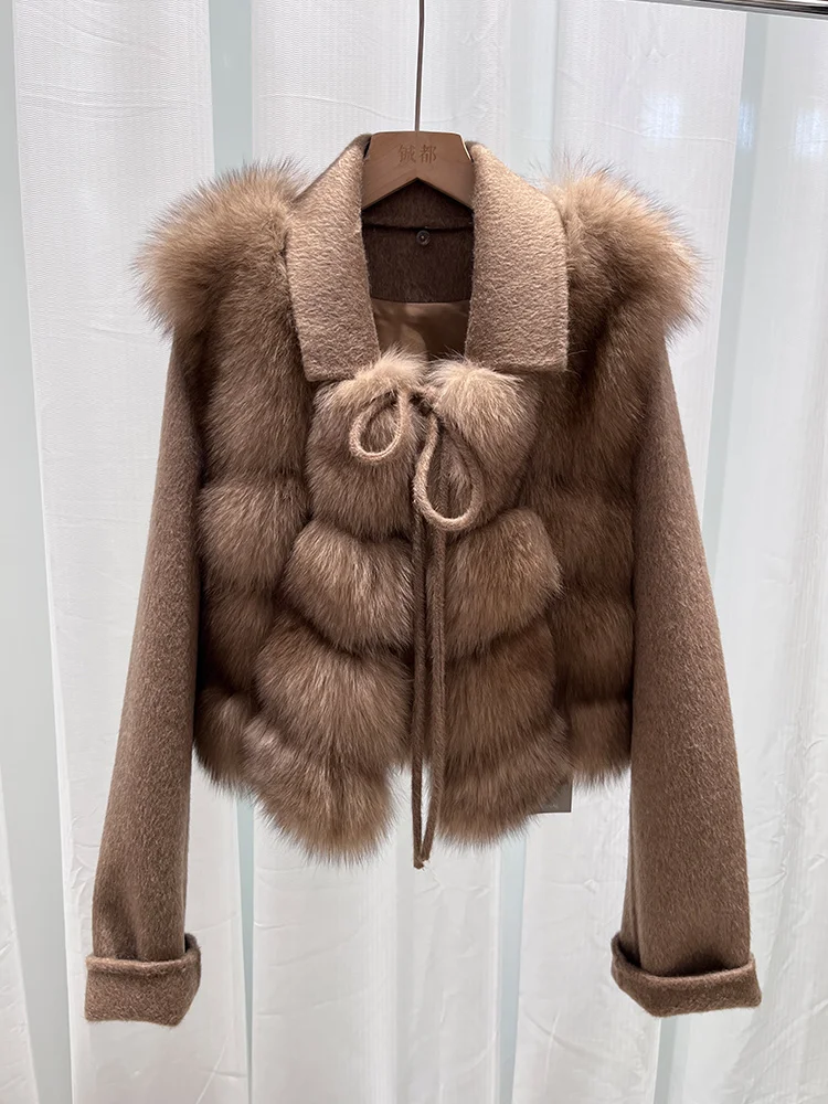 2025년 신상 여성 겨울 천연 리얼 폭스 퍼 코트 두꺼운 따뜻한 울 울렌 재킷 캐주얼 여성 아우터웨어