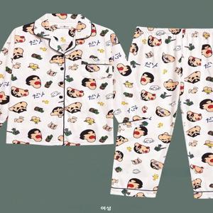 면 파자마 커플용 긴팔 홈웨어 만화 귀여운 스타일 남성 셔츠 잠옷 봄 가을 시즌용 편안함