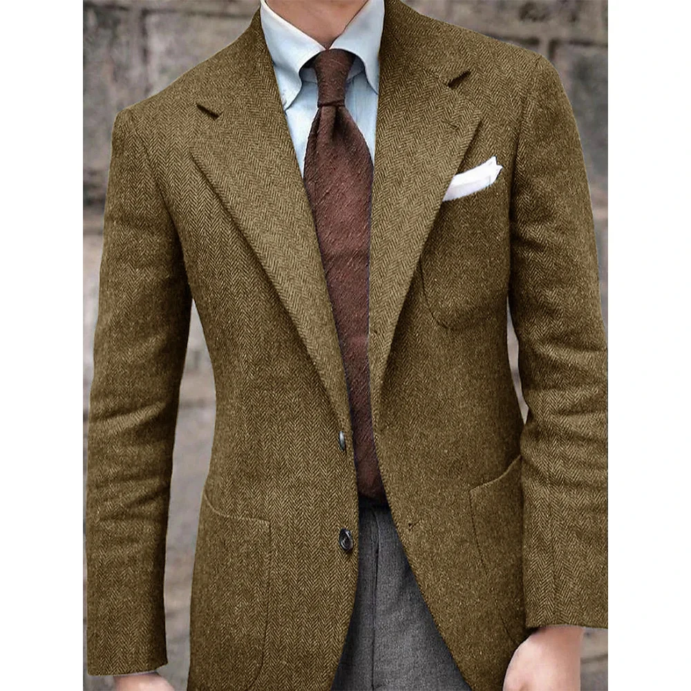 남성 헤링본 수트 재킷 싱글 브레스티드 슬림핏 캐주얼 패션 편안하고 우아한 블레이저 파티 비즈니스 정장