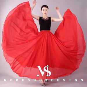 여성용 클래식 시폰 720도 이중 레이어 대형 스윙 포크 롱 스커트 스퀘어 댄스 액세서리