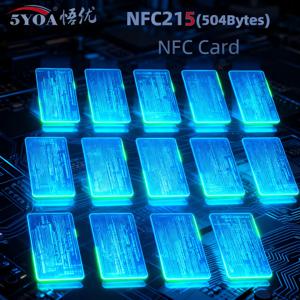 5YOA 100개 NFC 카드 Ntag215 13.56MHz ISO IEC14443A 방수 PVC 키 배지 동전 25mm 출입 통제 및 모바일 결제용