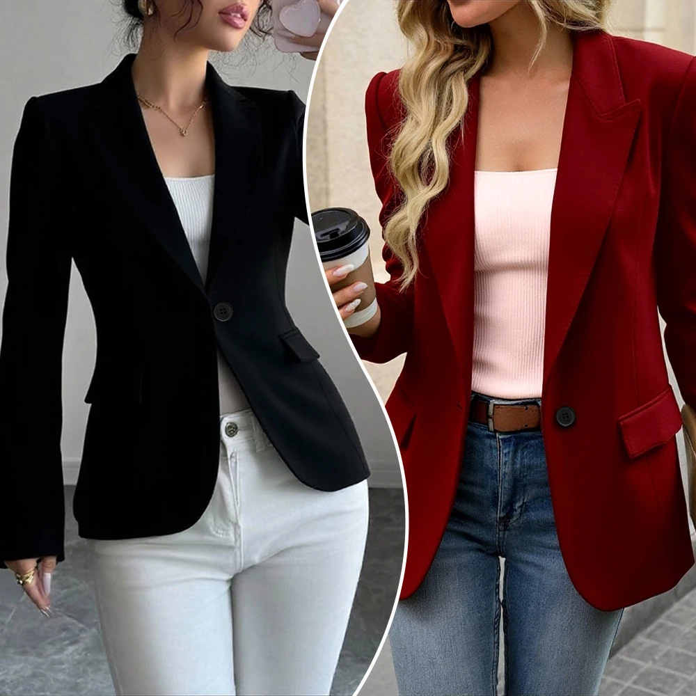 미아 뮤즈 가을 필수 오피스 블레이저 2025 여성용 모던 솔리드 컬러 긴 소매 싱글 버튼 블레이저 신상 아우터웨어