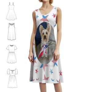 애국적인 요키 스윗하트 넥라인 드레스 여성을 위한 우아한 여름 파티 드레스 애국적인 애국자 미국과 줄무늬 드레스