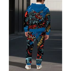 2025 컬러풀 쿨 수도꼭지 디자인 풀 바디 디지털 3D 프린팅 남성용 세트 긴팔 후드티 긴바지 2피스 세트
