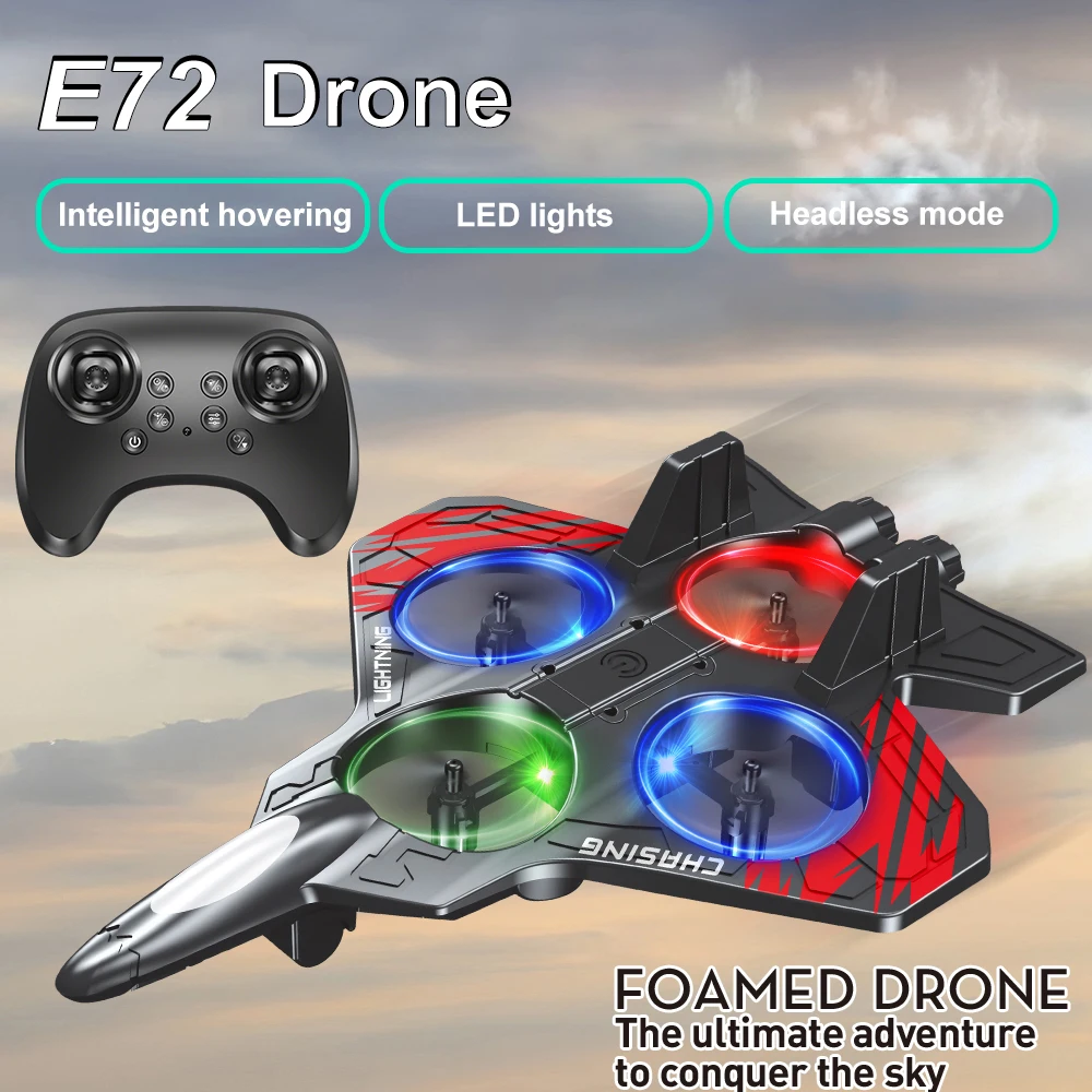 E72 고성능 폼 항공기 스턴트 지능형 고정 높이 호버 360 °   UAV 원격 LED 조명 제어 전투기 장난감을 돌려보세요