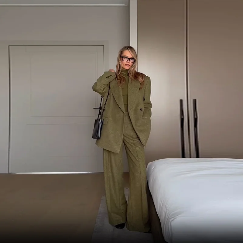 여성 캐주얼 다용도 오피스 정장 트렌디 우아한 소프트 숄더 패드 블레이저 사계절 심플 출퇴근용 스트레이트 팬츠