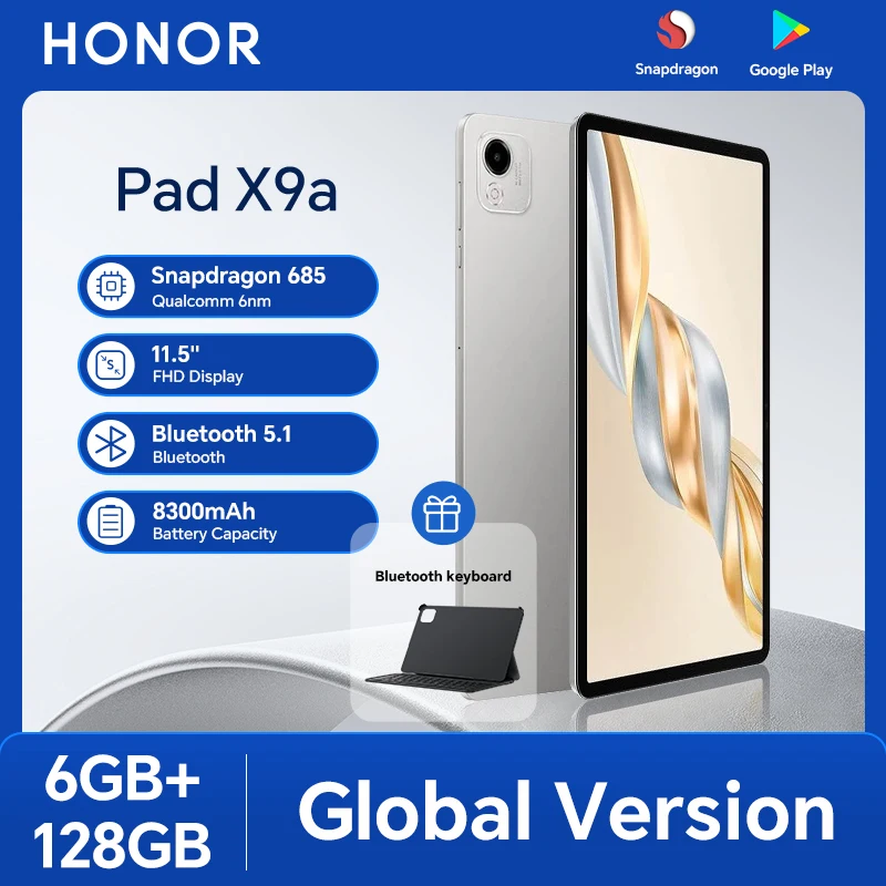 글로벌 버전 HONOR Pad X9a 11.5인치 120Hz 2.5K 풀뷰 디스플레이 스냅드래곤 685 슬림 메탈 바디 태블릿 WiFi 안드로이드15 8300mAh