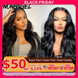 와우 엔젤 글루리스 250% 리얼 HD 레이스 클로저 가발 7X7/6x6/5X5 HD 클로저 가발 바디 웨이브 여성용 인간의 머리 가발