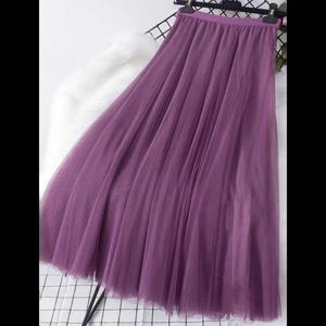 여성용 큰 밑단 쉬폰 롱 스커트, 한국 캐주얼 심플 단색, 3 레이어 A 라인 하이웨이스트 롱 스커트, 신상