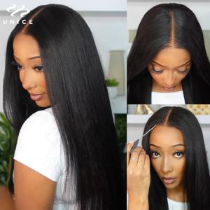 UNice Hair Pre Everything 7x5 13x4 야키 스트레이트 가발 Pre Plucked Pre Cut Pre 표백 글루리스 가발 인간의 머리카락 착용 준비 150%