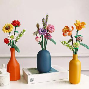 로맨틱 장미 꽃 꽃다발 빌딩 블록 해바라기 모델 벽돌 크리 에이 티브 데스크탑 장식 어린이 DIY 장난감 소녀 선물