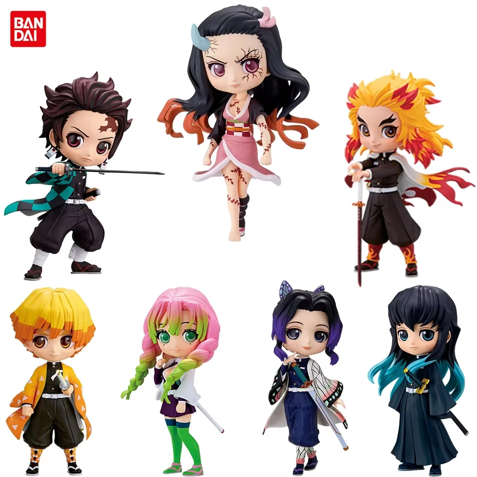 애니메이션 15cm 악마 슬레이어 피규어 Nezuko Tanjirou Zenitsu Inosuke Kyoujurou Giyuu Kawaii Qposket PVC 모델 완구 어린이 선물