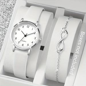 캐쥬얼 패션 쿼츠 시계, 아날로그 PU 가죽 손목 시계 및 팔찌, 여성 선물, 세트 당 2 개