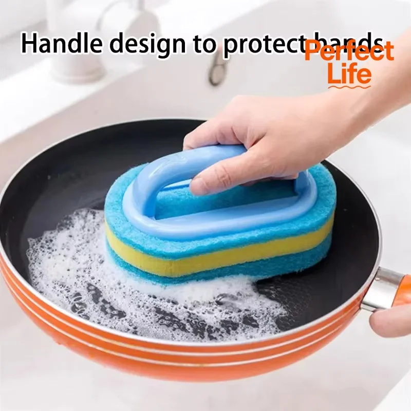 손잡이가있는 1PC 주방 청소 브러시 ​​- 냄비 세척 고밀도 두꺼운 수세미 세라믹 타일 벽 청소 브러시