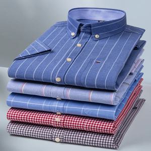 유행 남성 셔츠 반팔 100% 코튼 옥스포드 스트라이프 격자 무늬 정장 남성 캐주얼 사회 셔츠 대형 사이즈로 제공