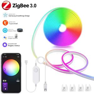 1-5M USB 지그비 3.0 투야 RGB 네온 LED 스트립 라이트 방수 디밍 가능 플렉시블 테이프 주방 캐비닛 TV 방 야간 조명 Alexa 지원