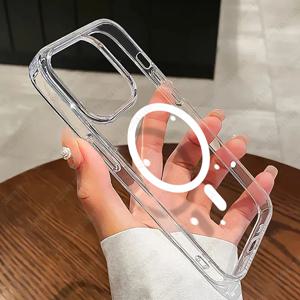 아이폰 15, 14, 13, 12, 11 프로 맥스 플러스, XR, XS 투명 실리콘 커버, 맥세이프 무선 충전 케이스, 오리지널 마그네틱 액세서리