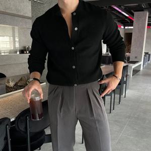 루즈 캐주얼 라운드 넥 니트 스웨터 남성용 긴팔 가디건 단색 가을 겨울 신상 패션 다용도 젊은 감각 스타일