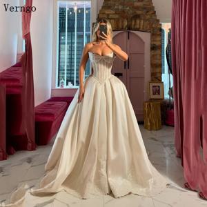Verngo Lvory 새틴 웨딩 원피스, 바스크 웨이스트 A 라인 긴 신부 가운, 본 타이트 신부 드레스, 2025 맞춤형 베스티도 드 노비아