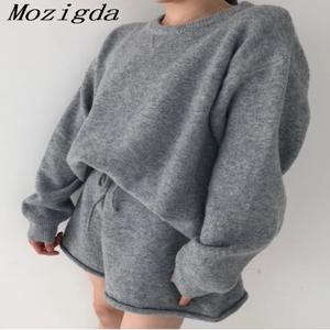 여성용 빈티지 풀오버 니트 상의 및 캐주얼 반바지, 한국 스타일 스웨터 2 피스 세트, 가을 겨울