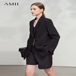 AMII 미니멀리스트 블레이저 여성 2025 가을 새로운 오피스 레이디 턴 다운 칼라 체인 참 어깨 패딩 자켓 블랙 탑 12521063