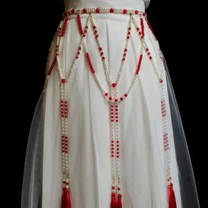 한푸 허리 체인 벨트, 중국 원피스 구슬 술 허리 장식, 빈티지