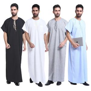 이슬람 남자 짧은 소매 가운 드레스 오-넥 이슬람 아랍어 터키 Jubbe Thobe 사우디 아라비아 전통 Kaftan Abaya 두바이 Eid 라마단