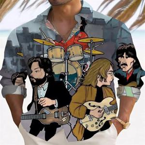 남성용 긴팔 프린트 셔츠, 싱글 브레스티드 스탠드 칼라 셔츠, 패셔너블한 캐주얼 탑