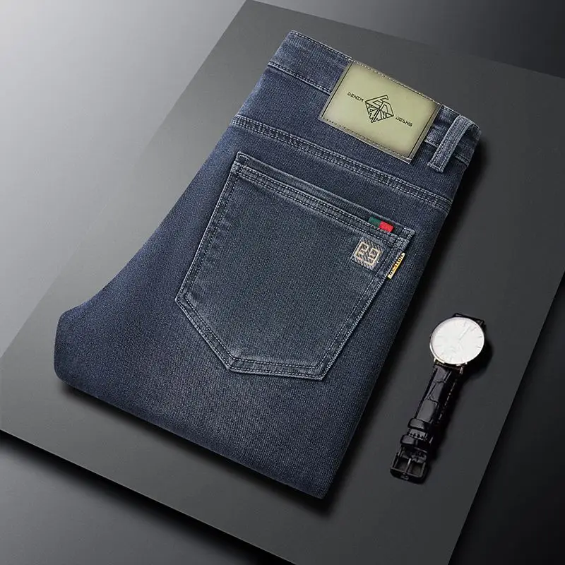 캐주얼 슬림핏 남성 청바지 비즈니스 캐주얼 루즈 스트레이트 롱 팬츠 봄 가을 청소년용 신축성 있는 면 데님